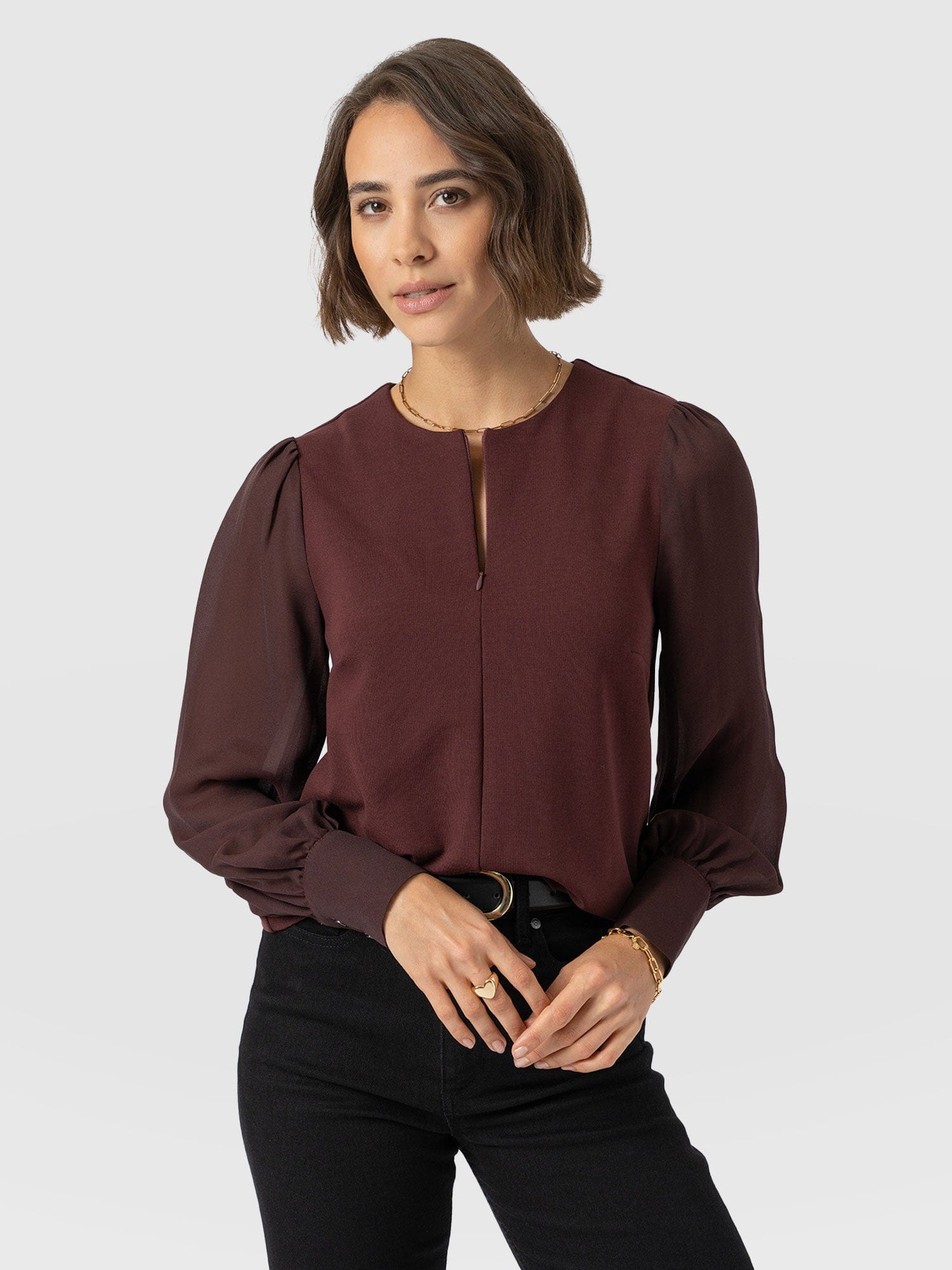 Esme Zip Up Top - Maroon - Women's T-shirts | Saint + Sofia® EU